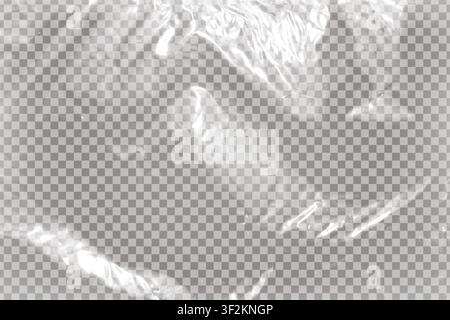 Realistic plastic polyethylene layer overlay isolated on transparent background. Wrapping packaging vinyl texture. Vector illustration Stock Vector