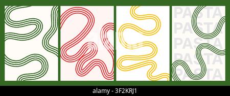 Abstract wavy pasta pattern with yellow spaghetti lines. Food posters for Italian cuisine, Asian ramen and packaging design Stock Vector