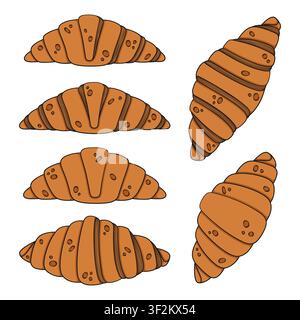 Set of color croissant illustrations. Isolated vector objects on white background. Stock Vector