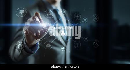 Artificial intelligence platform for business innovation with digital icons and user interaction Stock Photo