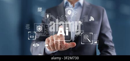AI artificial intelligence platform for business automation and data analysis with interactive digital interface Stock Photo