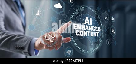 AI enhanced content generation system for digital media and marketing with user interaction and cloud computing Stock Photo
