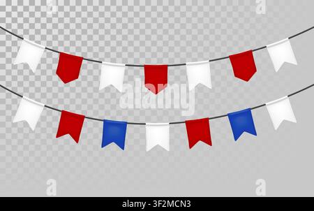 Festive flag garland. Carnival park with flags. Birthday, circus border decoration. Stock Vector