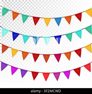 Festive flag garland. Carnival park with flags. Birthday, circus border decoration. Stock Vector