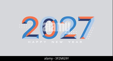 Elegant banner with modern numbers for 2027 New Year. Minimal poster with numbers and dots. Template for flyer, web, cover, calendar,web,print, card. Greeting card with numbers in strict style. Vector Stock Vector