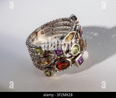 Vintage sterling silver multi-stone statement ring. Stock Photo