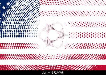 Flat vector American flag with halftone soccer ball, patriotic USA sport design for football, World Cup and national team designs. Stock Vector