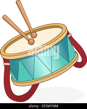 Toy drum with drumsticks isolated on white background. Stock Vector