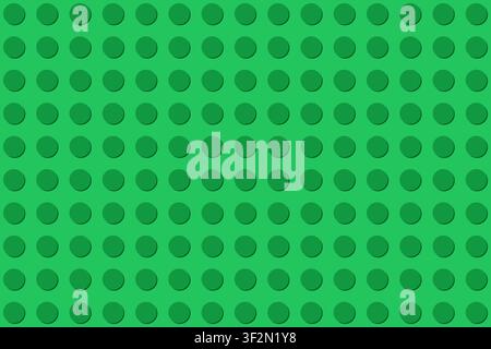 Green plastic building block base plate vector illustration. Top view toy construction board background Stock Vector