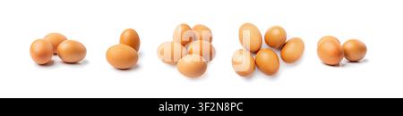 Chicken Eggs Isolated, Whole Poultry Egg, Fresh Healthy Farm Food, Easter Concept, Brown Poultry Chicken Eggs Group on White Background Stock Photo