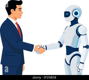 Businessman shaking hands with a humanoid robot symbolizing artificial intelligence partnership, automation, innovation and future business collaborat Stock Vector