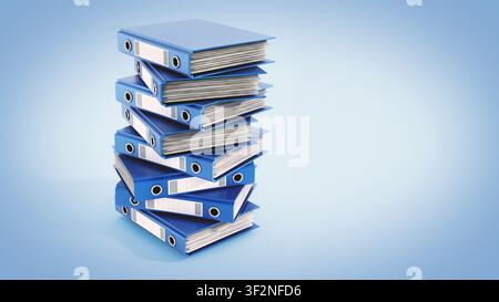 Multi colored folders stack isolated on blue background. 3D illustration. Stock Photo