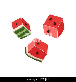 Watermelon cubes pieces vector illustration isolated on white background Stock Vector
