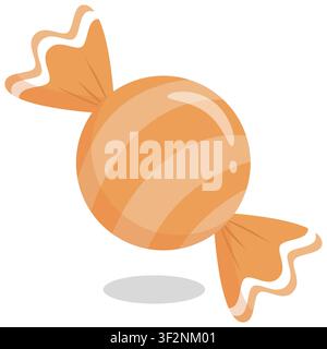 Cute pastel orange striped wrapped candy vector illustration. Minimalist glossy sweet in kawaii doodle style. Perfect for planners, stickers, scrapboo Stock Vector