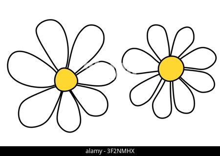 Set of chamomile silhouette. Collection of hand drawn various decorative blooming daisies. Elegant botanical vector illustration Stock Vector