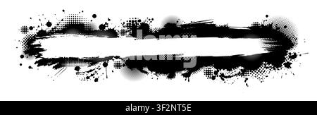 Splatter Paint Texture space for text. Black Spray Blot of Ink. Place illustration Over any Object to Create Grungy Effect . hand drawn. Not AI Stock Vector