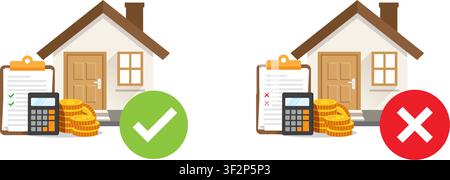 illustration comparing successful house budget planning and wrong property mortgage calculations or finance choices. Stock Vector