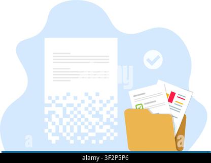 A conceptual design showing a white document disintegrating into square pixels to symbolize data loss and privacy. Stock Vector