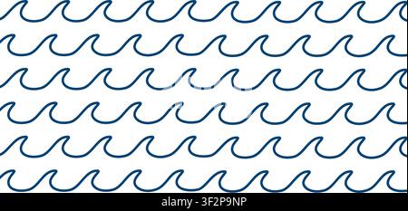 Repeated parallel blue wavy lines isolated on white background. Sea or ocean rippled water texture. Simple summer print. Aquarium or pool surface background. Vector flat illustration. Stock Vector