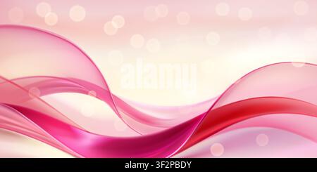 Flowing pink and red abstract waves against a soft, bokeh-filled light background, creating a dynamic and elegant visual. Stock Vector