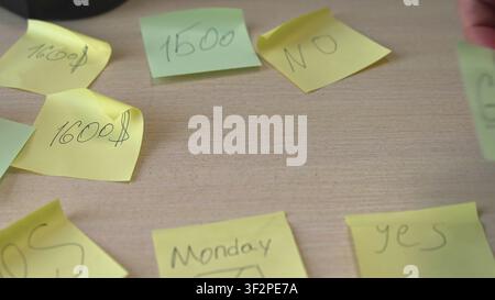 Planning Session With Colorful Notes. Financial Analyst Reviewing Budget With Colorful Sticky Notes. Media Stock Photo