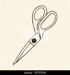 Doodle vector art of professional dressmaker fabric tailoring scissors with large handles. Minimalist monochrome outline icon for a fashion designer Stock Vector