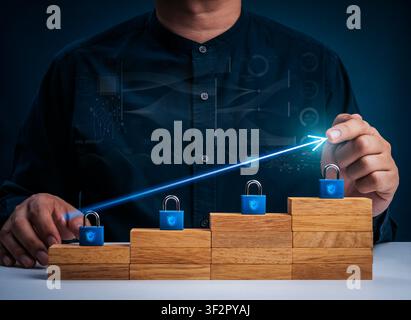 Data-driven cybersecurity growth concept with increasing security levels, digital protection and risk management. Intelligent security strategy, cyber Stock Photo