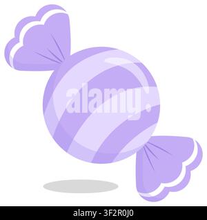 Cute pastel purple striped wrapped candy vector illustration. Minimalist glossy sweet with a white border wrapper in kawaii style. Perfect for planner Stock Vector