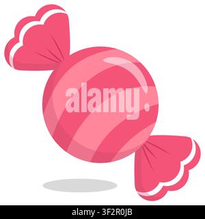 Cute pastel red striped wrapped candy vector illustration. Minimalist glossy sweet with a white border wrapper in kawaii style. Perfect for planners a Stock Vector