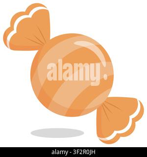 Cute pastel orange striped wrapped candy vector illustration. Minimalist glossy sweet with a white border wrapper in kawaii style. Perfect for planner Stock Vector