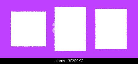 White jagged edge paper frame collection. A4 rectangle and square torn paper sheet set. Ripped page template background for poster, text box, banner, collage, sticker. Vector empty craft backdrops Stock Vector