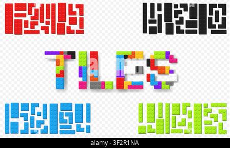 Realistic colored plastik constructor parts isolated on transparent background. Play and build concept. Vector illustration Stock Vector