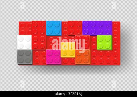 Realistic colored plastik constructor parts isolated on transparent background. Play and build concept. Vector illustration Stock Vector