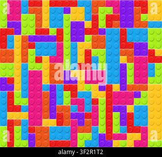 Realistic multicolor plastik constructor background. Play and build concept. Vector illustration Stock Vector