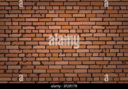 Realistic texture of brown old brick wall with ambient light. Detailed pattern. Modern backdrop abstract. Vector illustration Stock Vector
