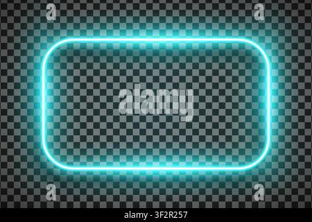 Realistic cyan rectangle led neon tube frame isolated on transparent background. Light effect photo frame. Detailed vector illustration Stock Vector