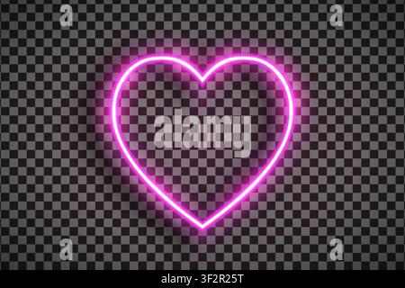 Realistic pink heart led neon tube frame isolated on transparent background. Light effect photo frame. Detailed vector illustration Stock Vector