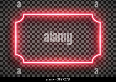 Realistic red rectangle led neon tube frame isolated on transparent background. Light effect photo frame. Detailed vector illustration Stock Vector