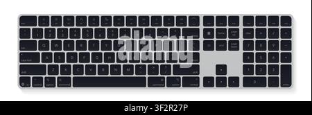 Black Apple magic keyboard with Touch ID isolated on white background.  Realistic detailed vector illustration Stock Vector