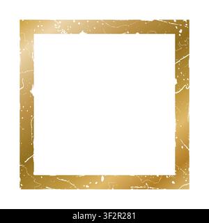 Gold shiny glowing vintage aged frame with shadows isolated on white background. Golden luxury realistic sqaure border. Old golden luxury photo frame. Stock Vector