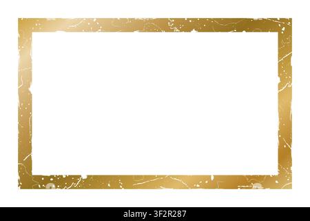 Gold shiny glowing vintage aged frame with shadows isolated on white background. Golden luxury realistic rectangle border. Old golden luxury photo fra Stock Vector
