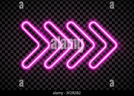 Pink arrow sign in realistic led neon tube style isolated on transparent background. Detailed vector illustration Stock Vector