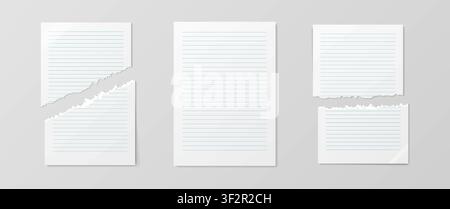 Empty realistic detailed school paper sheet mockup isolated on white background. For your image, logo, text or design. Blank paper lines mockup with s Stock Vector