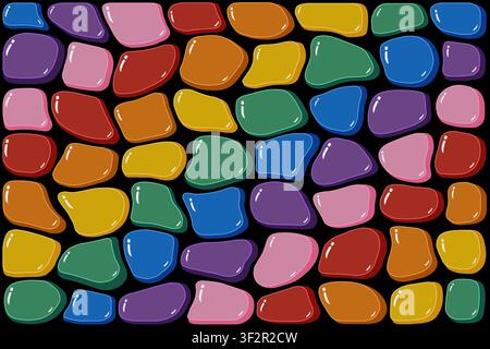 Hand drawn rainbow zendoodle tiles texture. Stone cartoon concept isolated on black background. Vector illustration Stock Vector