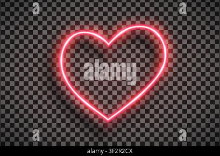 Realistic red heart led neon tube frame isolated on transparent background. Light effect photo frame. Detailed vector illustration Stock Vector