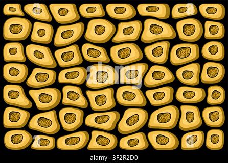 Hand drawn yellow zendoodle texture. Stone or wood concept isolated on black background. Vector illustration Stock Vector