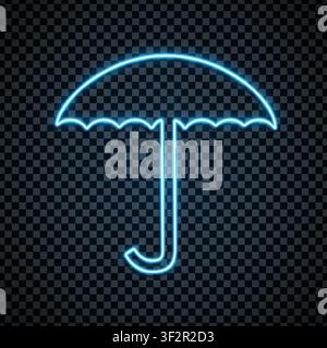 Blue realistic neon umbrella icon. Keep dry sign. Packaging symbol. Mail box icon isolated. Vector illustration Stock Vector
