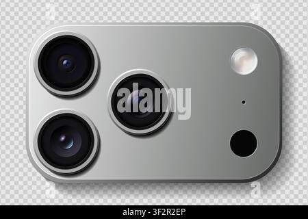 Realistic high detailed modern smartphone photo camera isolated on transparent background. Vector illustration Stock Vector