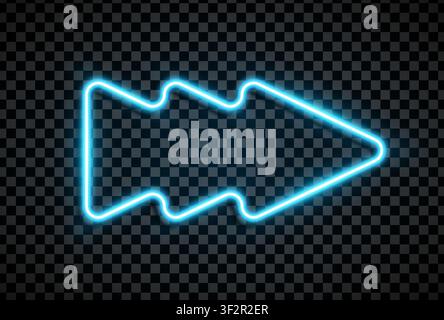 Blue arrow sign in realistic led neon tube style isolated on transparent background. Detailed vector illustration Stock Vector