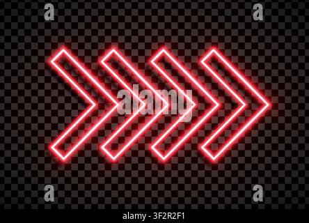 Red arrow sign in realistic led neon tube style isolated on transparent background. Detailed vector illustration Stock Vector